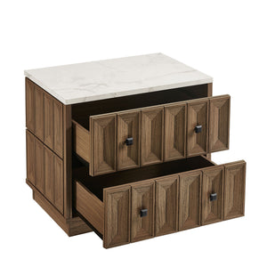 Modway Furniture Mabry Sculptural Two Drawer Nightstand with Marble Look Top and Faceted Geometric Panels Walnut EEI-7835-WAL