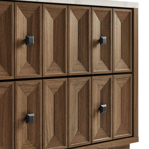 Modway Furniture Mabry Sculptural Two Drawer Nightstand with Marble Look Top and Faceted Geometric Panels Walnut EEI-7835-WAL