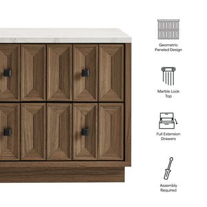 Modway Furniture Mabry Sculptural Two Drawer Nightstand with Marble Look Top and Faceted Geometric Panels Walnut EEI-7835-WAL