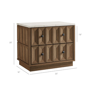 Modway Furniture Mabry Sculptural Two Drawer Nightstand with Marble Look Top and Faceted Geometric Panels Walnut EEI-7835-WAL