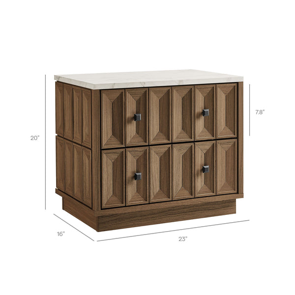 Modway Furniture Mabry Sculptural Two Drawer Nightstand with Marble Look Top and Faceted Geometric Panels Walnut EEI-7835-WAL