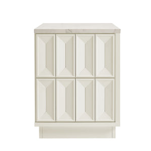 Modway Furniture Mabry Sculptural Two Drawer Nightstand with Marble Look Top and Faceted Geometric Panels White EEI-7835-WHI