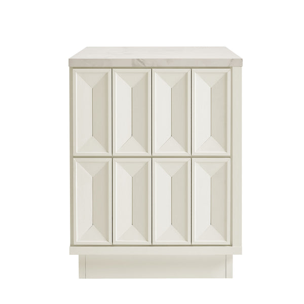 Modway Furniture Mabry Sculptural Two Drawer Nightstand with Marble Look Top and Faceted Geometric Panels White EEI-7835-WHI