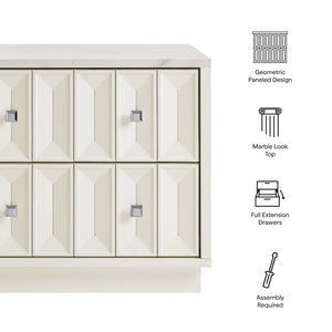 Modway Furniture Mabry Sculptural Two Drawer Nightstand with Marble Look Top and Faceted Geometric Panels White EEI-7835-WHI