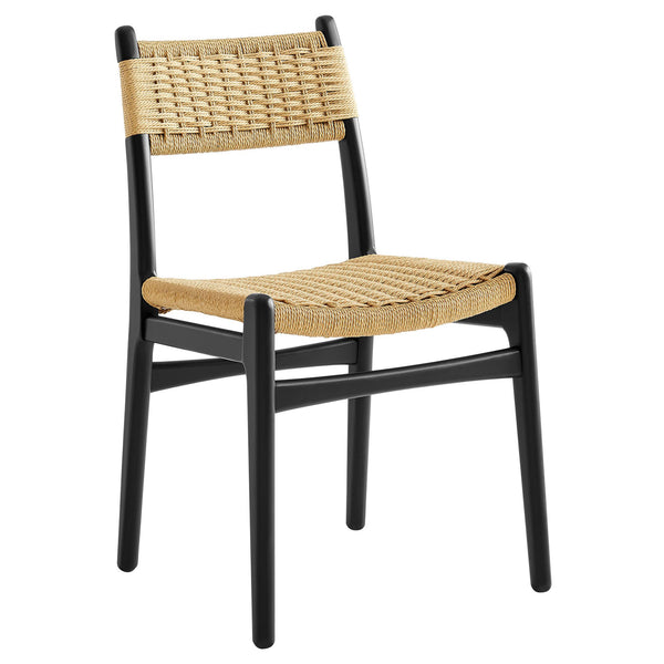 Modway Furniture Wynn Modway Woven Rope Beech Wood Dining Chair Mid-Century Modern Textured Seat Black Natural EEI-7836-BLK-NAT