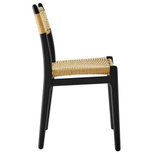 Modway Furniture Wynn Modway Woven Rope Beech Wood Dining Chair Mid-Century Modern Textured Seat Black Natural EEI-7836-BLK-NAT