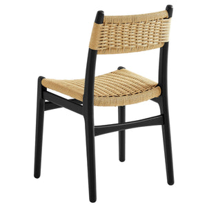 Modway Furniture Wynn Modway Woven Rope Beech Wood Dining Chair Mid-Century Modern Textured Seat Black Natural EEI-7836-BLK-NAT