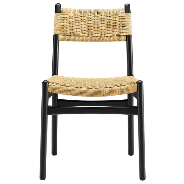 Modway Furniture Wynn Modway Woven Rope Beech Wood Dining Chair Mid-Century Modern Textured Seat Black Natural EEI-7836-BLK-NAT