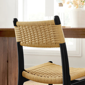 Modway Furniture Wynn Modway Woven Rope Beech Wood Dining Chair Mid-Century Modern Textured Seat Black Natural EEI-7836-BLK-NAT