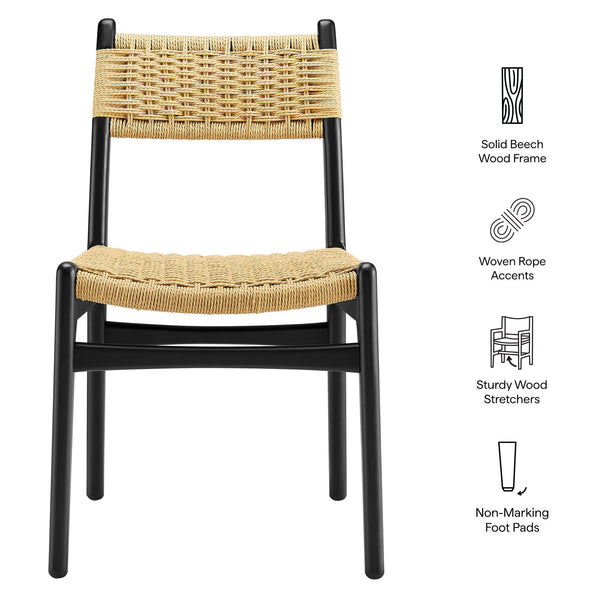 Modway Furniture Wynn Modway Woven Rope Beech Wood Dining Chair Mid-Century Modern Textured Seat Black Natural EEI-7836-BLK-NAT