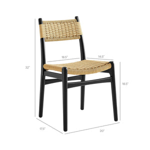 Modway Furniture Wynn Modway Woven Rope Beech Wood Dining Chair Mid-Century Modern Textured Seat Black Natural EEI-7836-BLK-NAT