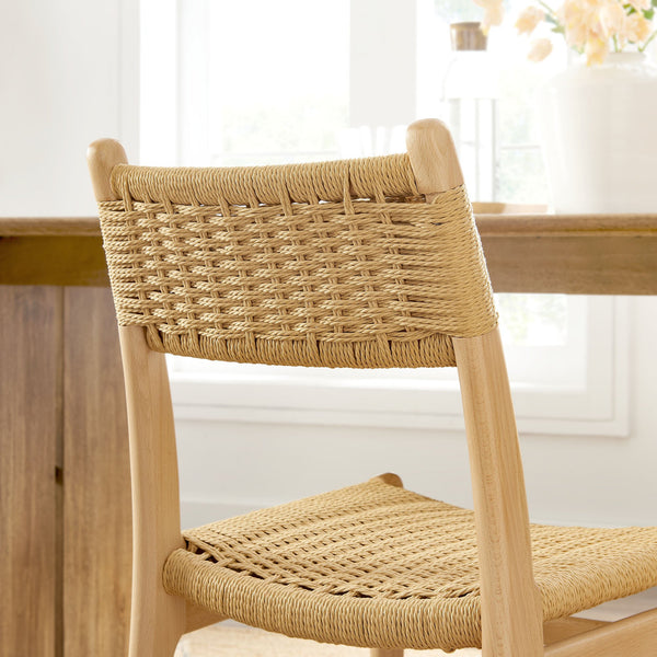 Modway Furniture Wynn Modway Woven Rope Beech Wood Dining Chair Mid-Century Modern Textured Seat Natural Natural EEI-7836-NAT-NAT