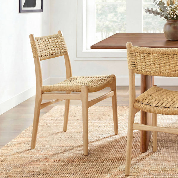 Modway Furniture Wynn Modway Woven Rope Beech Wood Dining Chair Mid-Century Modern Textured Seat Natural Natural EEI-7836-NAT-NAT