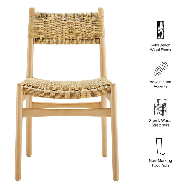 Modway Furniture Wynn Modway Woven Rope Beech Wood Dining Chair Mid-Century Modern Textured Seat Natural Natural EEI-7836-NAT-NAT