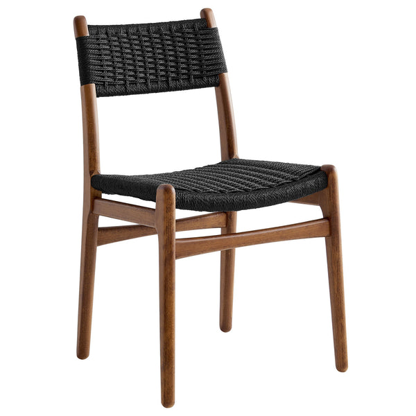 Modway Furniture Wynn Modway Woven Rope Beech Wood Dining Chair Mid-Century Modern Textured Seat Walnut Black EEI-7836-WAL-BLK