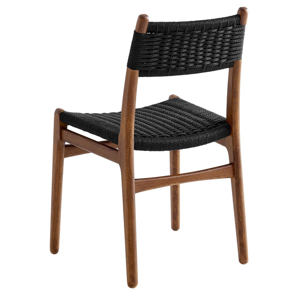 Modway Furniture Wynn Modway Woven Rope Beech Wood Dining Chair Mid-Century Modern Textured Seat Walnut Black EEI-7836-WAL-BLK