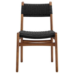 Modway Furniture Wynn Modway Woven Rope Beech Wood Dining Chair Mid-Century Modern Textured Seat Walnut Black EEI-7836-WAL-BLK