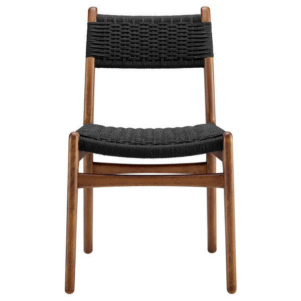 Modway Furniture Wynn Modway Woven Rope Beech Wood Dining Chair Mid-Century Modern Textured Seat Walnut Black EEI-7836-WAL-BLK