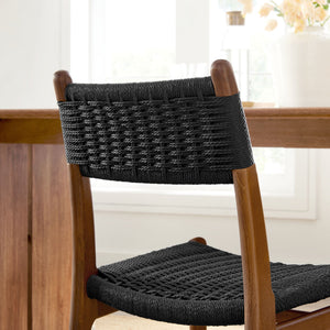 Modway Furniture Wynn Modway Woven Rope Beech Wood Dining Chair Mid-Century Modern Textured Seat Walnut Black EEI-7836-WAL-BLK