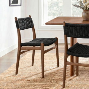 Modway Furniture Wynn Modway Woven Rope Beech Wood Dining Chair Mid-Century Modern Textured Seat Walnut Black EEI-7836-WAL-BLK