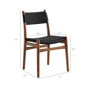 Modway Furniture Wynn Modway Woven Rope Beech Wood Dining Chair Mid-Century Modern Textured Seat Walnut Black EEI-7836-WAL-BLK