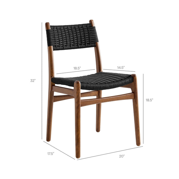 Modway Furniture Wynn Modway Woven Rope Beech Wood Dining Chair Mid-Century Modern Textured Seat Walnut Black EEI-7836-WAL-BLK