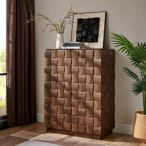 Modway Furniture Duskin Tall Storage Cabinet with Geometric Block Doors and Six Shelves for Any Room EEI-7849-WAL