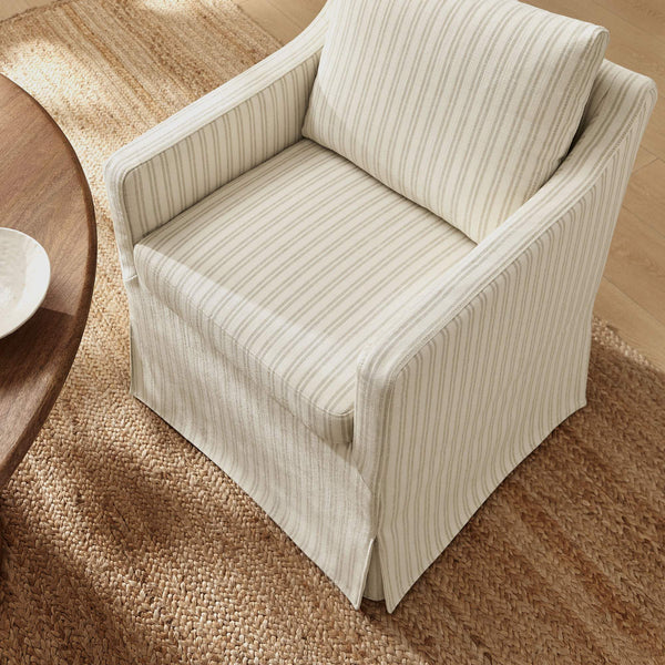 Modway Furniture Serene Slipcovered Woven Stripe Armchair with Pleated Skirt for Casual Dining Rooms EEI-7894-OAS