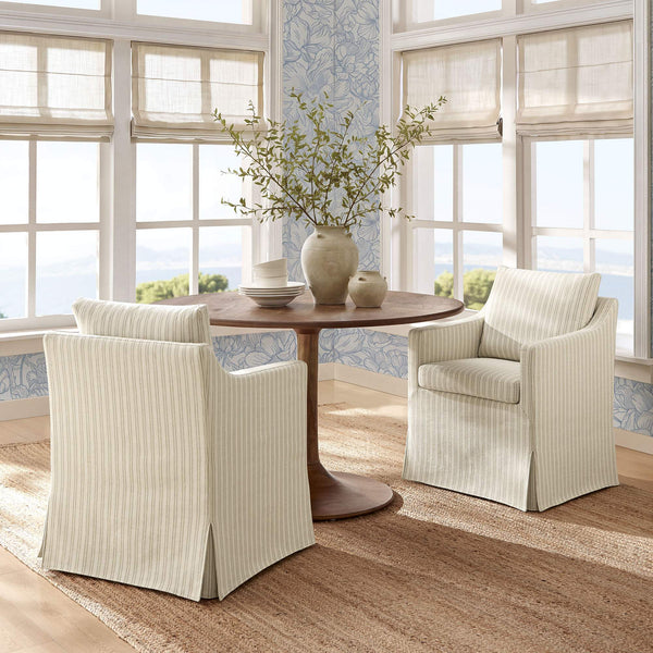 Modway Furniture Serene Slipcovered Woven Stripe Armchair with Pleated Skirt for Casual Dining Rooms EEI-7894-OAS