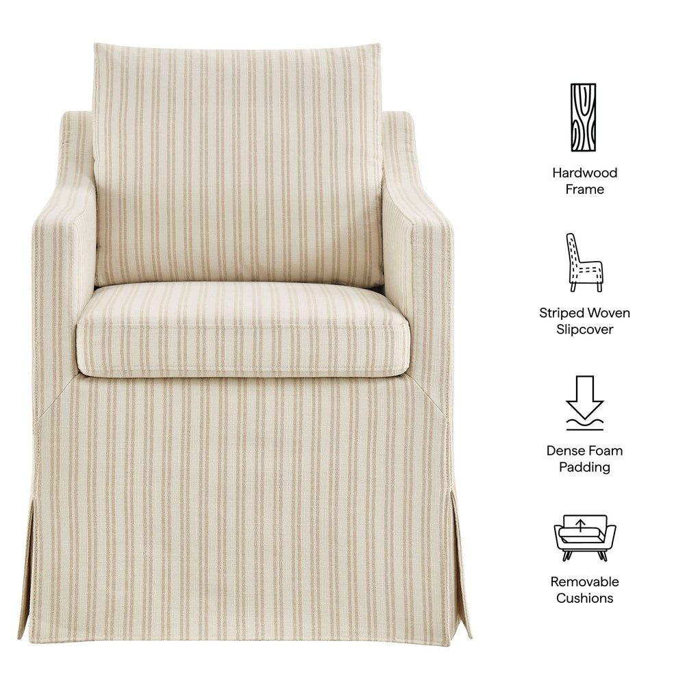 Modway Furniture Serene Slipcovered Woven Stripe Armchair with Pleated Skirt for Casual Dining Rooms EEI-7894-OAS