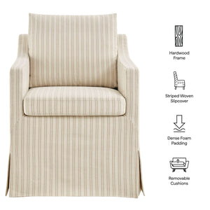 Modway Furniture Serene Slipcovered Woven Stripe Armchair with Pleated Skirt for Casual Dining Rooms EEI-7894-OAS