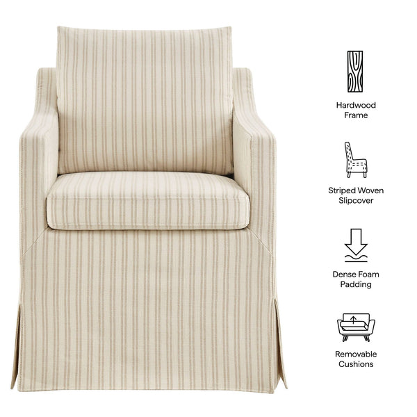 Modway Furniture Serene Slipcovered Woven Stripe Armchair with Pleated Skirt for Casual Dining Rooms EEI-7894-OAS