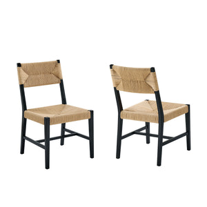 Modway Furniture Bodie Elm Wood Dining Chairs with Woven Paper Rope Seats for Farmhouse Tables Set Black EEI-7899-BLK-NAT