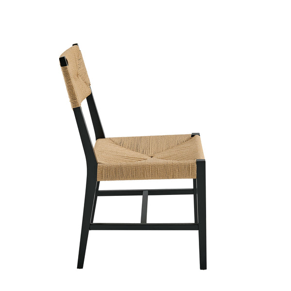Modway Furniture Bodie Elm Wood Dining Chairs with Woven Paper Rope Seats for Farmhouse Tables Set Black EEI-7899-BLK-NAT