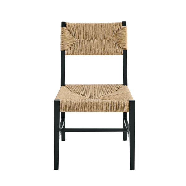 Modway Furniture Bodie Elm Wood Dining Chairs with Woven Paper Rope Seats for Farmhouse Tables Set Black EEI-7899-BLK-NAT