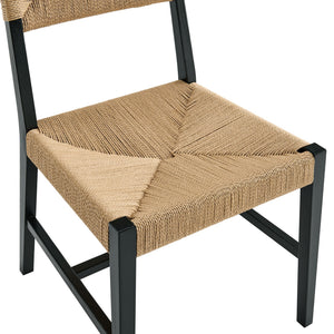 Modway Furniture Bodie Elm Wood Dining Chairs with Woven Paper Rope Seats for Farmhouse Tables Set Black EEI-7899-BLK-NAT