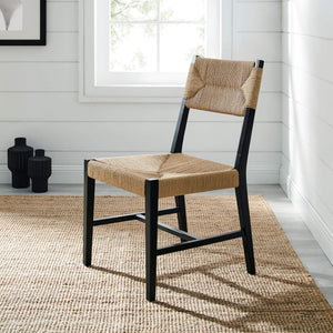 Modway Furniture Bodie Elm Wood Dining Chairs with Woven Paper Rope Seats for Farmhouse Tables Set Black EEI-7899-BLK-NAT