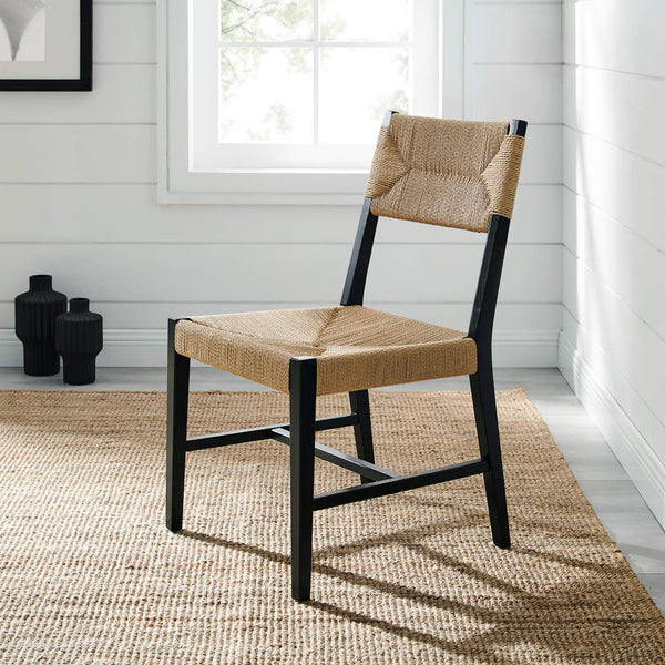 Modway Furniture Bodie Elm Wood Dining Chairs with Woven Paper Rope Seats for Farmhouse Tables Set Black EEI-7899-BLK-NAT