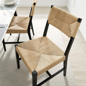 Modway Furniture Bodie Elm Wood Dining Chairs with Woven Paper Rope Seats for Farmhouse Tables Set Black EEI-7899-BLK-NAT
