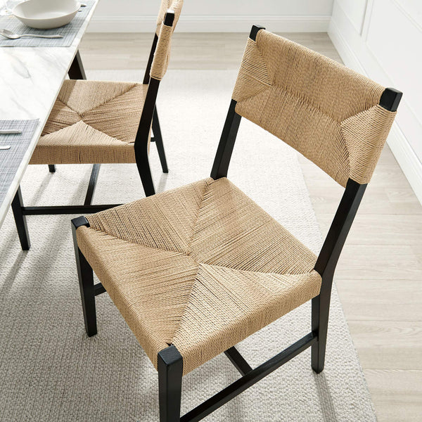 Modway Furniture Bodie Elm Wood Dining Chairs with Woven Paper Rope Seats for Farmhouse Tables Set Black EEI-7899-BLK-NAT