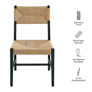 Modway Furniture Bodie Elm Wood Dining Chairs with Woven Paper Rope Seats for Farmhouse Tables Set Black EEI-7899-BLK-NAT