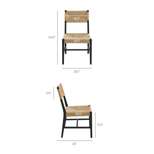 Modway Furniture Bodie Elm Wood Dining Chairs with Woven Paper Rope Seats for Farmhouse Tables Set Black EEI-7899-BLK-NAT