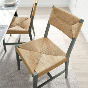 Modway Furniture Bodie Elm Wood Dining Chairs with Woven Paper Rope Seats for Farmhouse Tables Set Gray EEI-7899-LGR-NAT