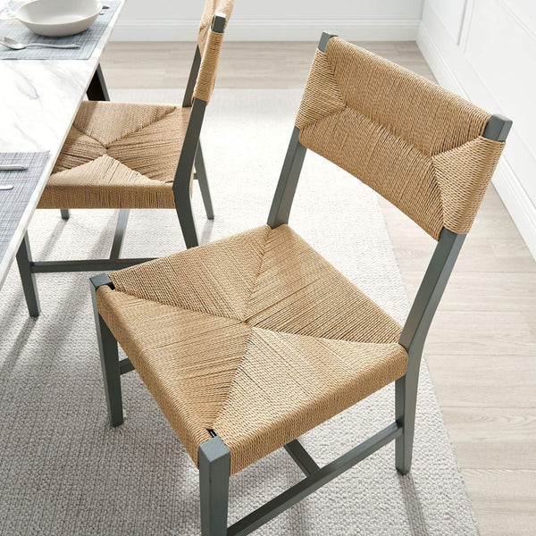 Modway Furniture Bodie Elm Wood Dining Chairs with Woven Paper Rope Seats for Farmhouse Tables Set Gray EEI-7899-LGR-NAT
