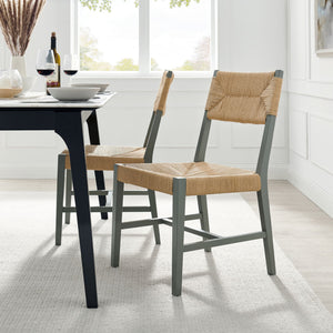 Modway Furniture Bodie Elm Wood Dining Chairs with Woven Paper Rope Seats for Farmhouse Tables Set Gray EEI-7899-LGR-NAT