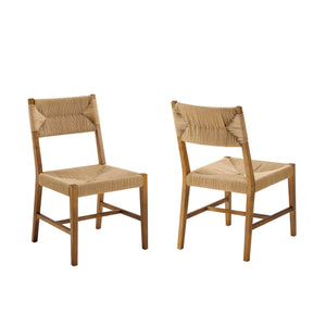 Modway Furniture Bodie Elm Wood Dining Chairs with Woven Paper Rope Seats for Farmhouse Tables Set Brown EEI-7899-NAT-NAT