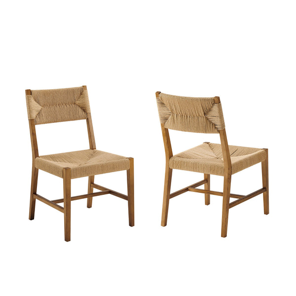 Modway Furniture Bodie Elm Wood Dining Chairs with Woven Paper Rope Seats for Farmhouse Tables Set Brown EEI-7899-NAT-NAT