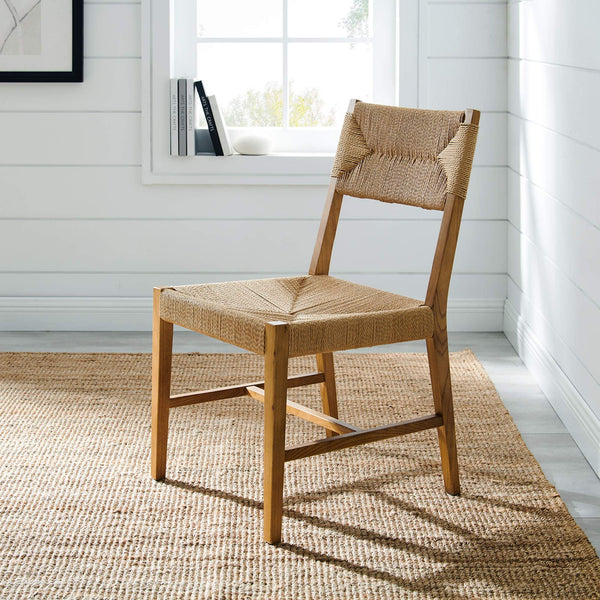 Modway Furniture Bodie Elm Wood Dining Chairs with Woven Paper Rope Seats for Farmhouse Tables Set Brown EEI-7899-NAT-NAT