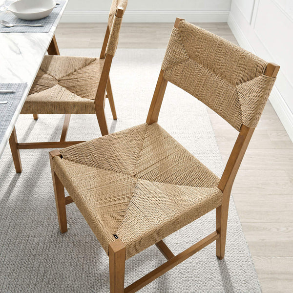 Modway Furniture Bodie Elm Wood Dining Chairs with Woven Paper Rope Seats for Farmhouse Tables Set Brown EEI-7899-NAT-NAT