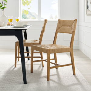 Modway Furniture Bodie Elm Wood Dining Chairs with Woven Paper Rope Seats for Farmhouse Tables Set Brown EEI-7899-NAT-NAT